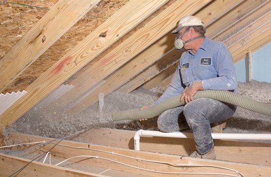 loose-fill cellulose insulation installed in attic