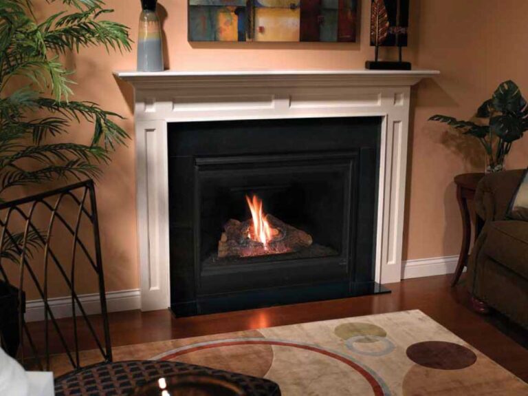 A novus direct vent fireplace installation inside a warm and modern living room