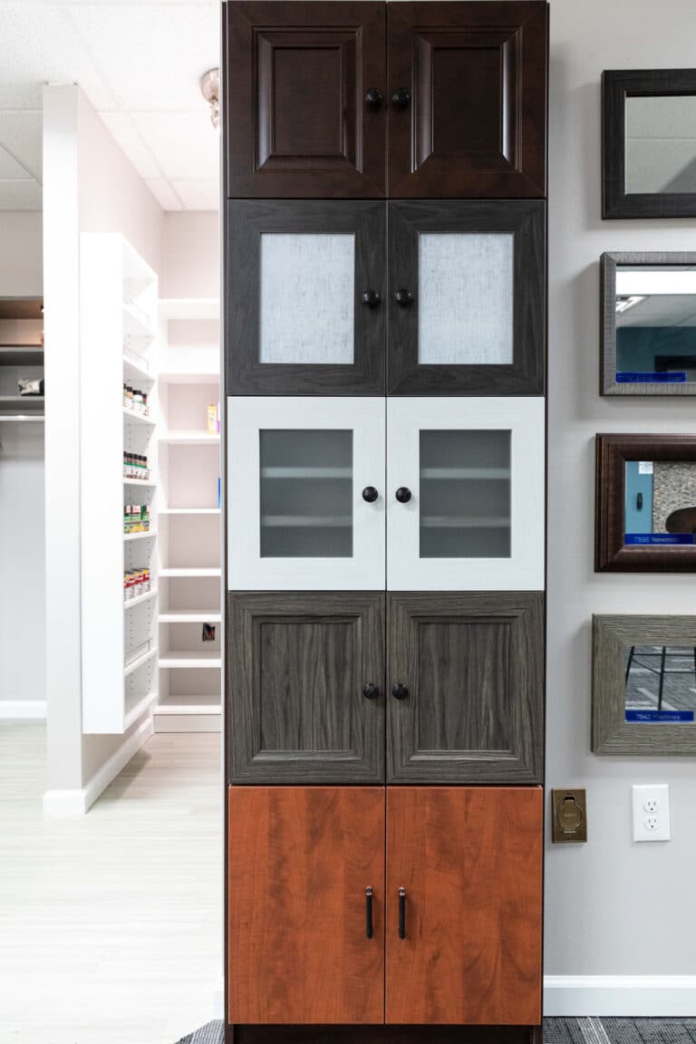 A variety of different cabinet doors for kitchens and closest on display
