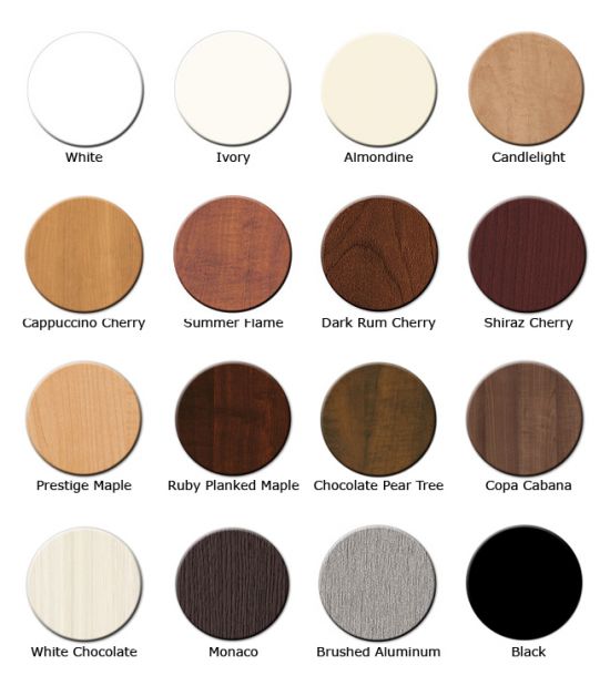 A selection of 16 different wood swatch examples for custom closet finishes